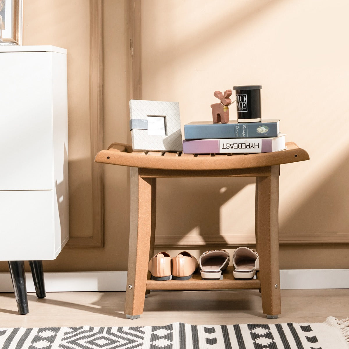 Duschbänk – Vattentät Duschpall med Böj Sits – 60,5 x 34 x 48 cm – Brun