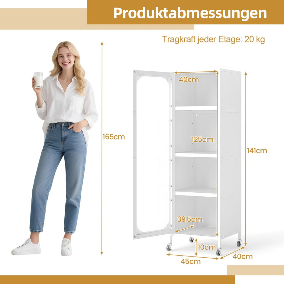 vånings – metallskåp för kök, högt smalt multifunktionsskåp med justerbara hyllor, vitt – 5 – Vit