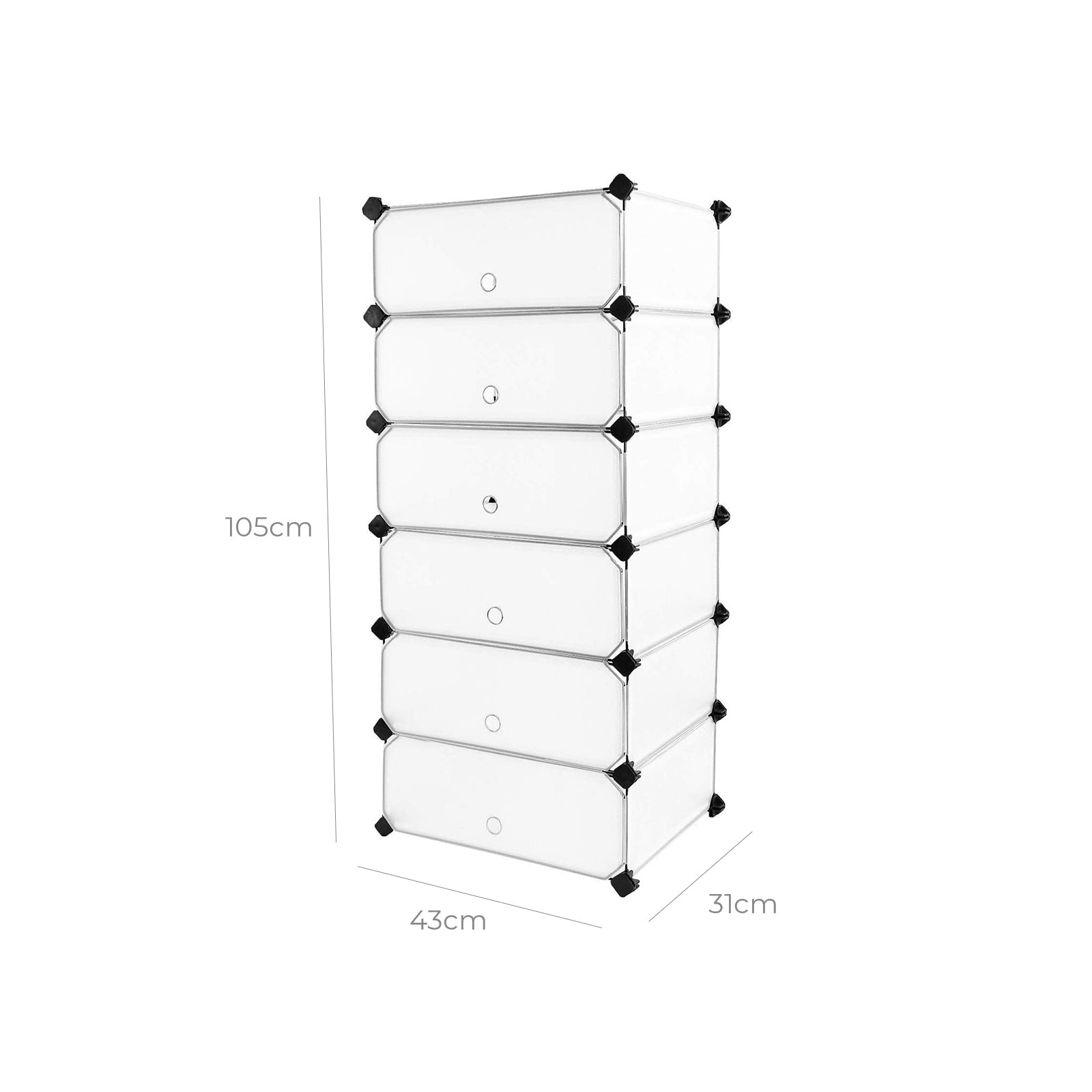 Schuhregal - Würfelschrank - Aufbewahrungsschrank mit 6 Fächern - weiße Plastiktüren