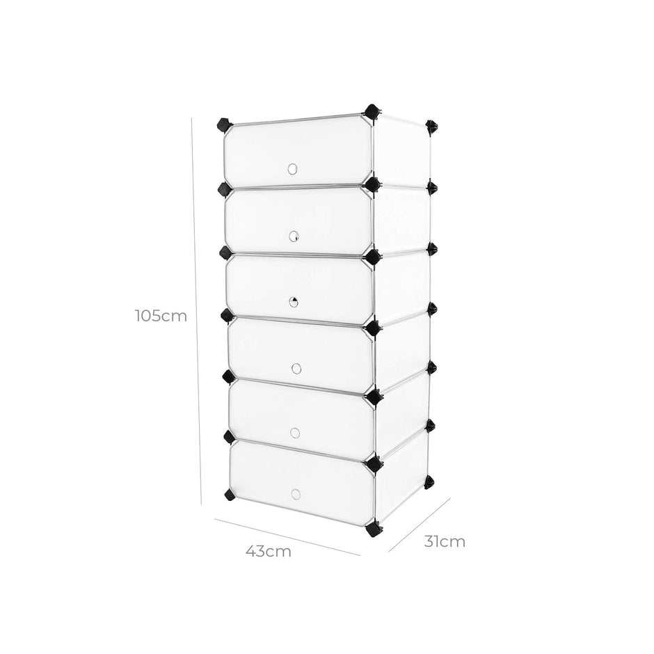 Schuhregal - Würfelschrank - Aufbewahrungsschrank mit 6 Fächern - weiße Plastiktüren