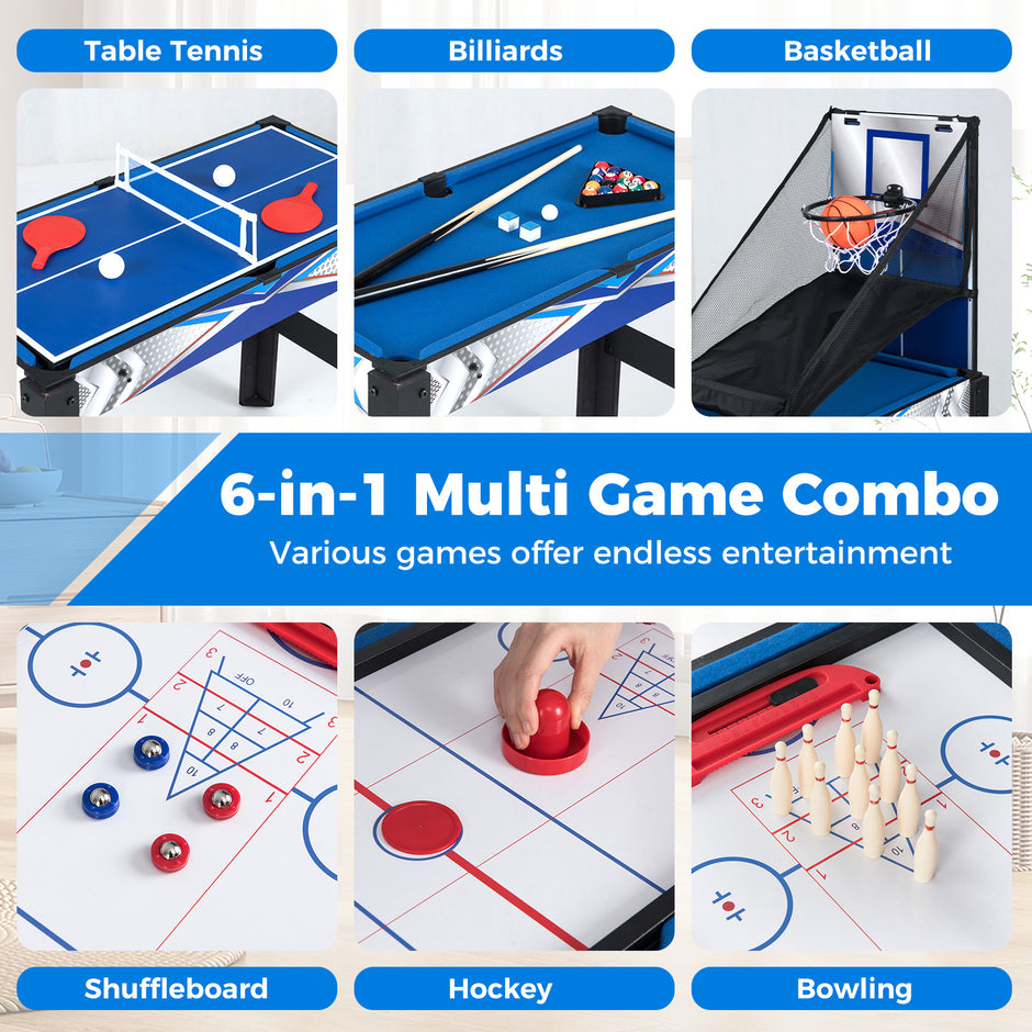 6‑i‑1 – spelbord för barn och vuxna, multifunktionsbord med basket, biljard airhockey