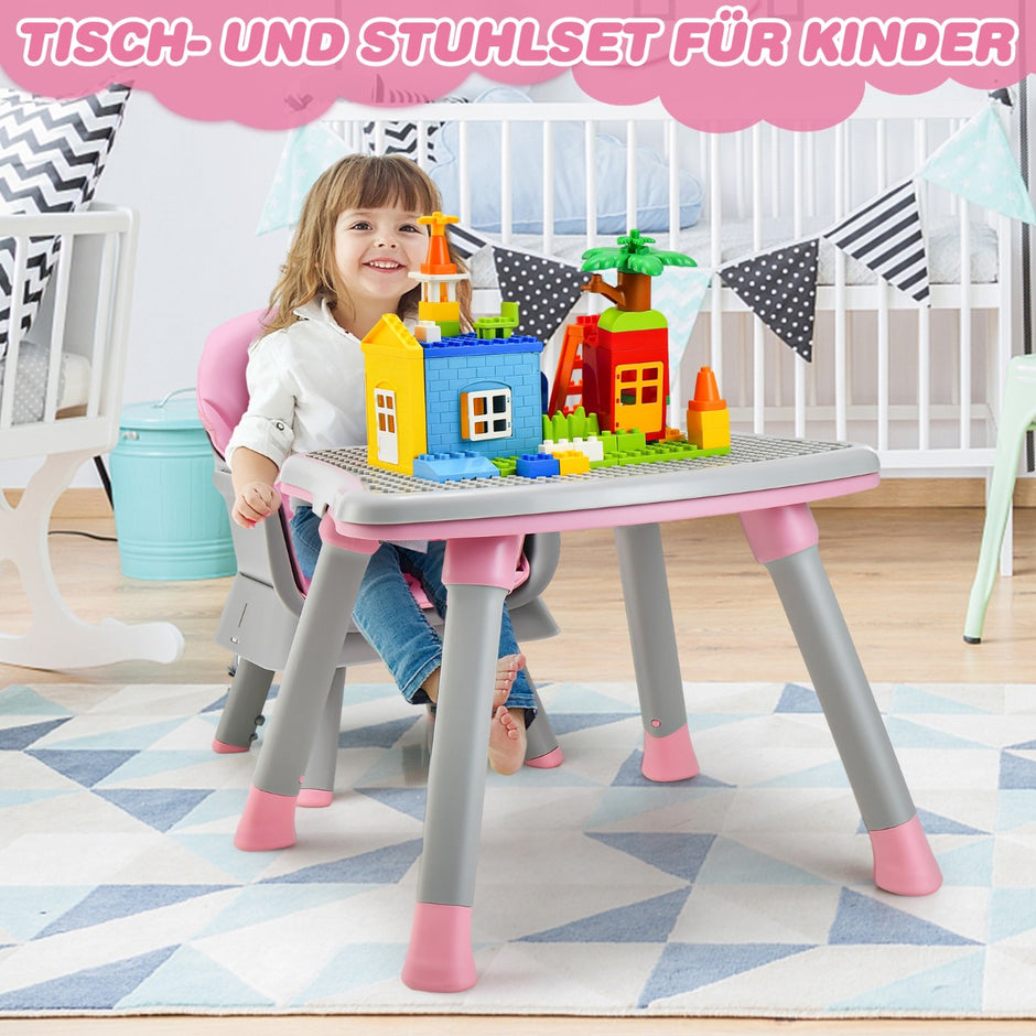 i – Barnstol och Matstol Lärbord Byggblocksbord – 6 1 58 x 58 x 98 cm – Rosa