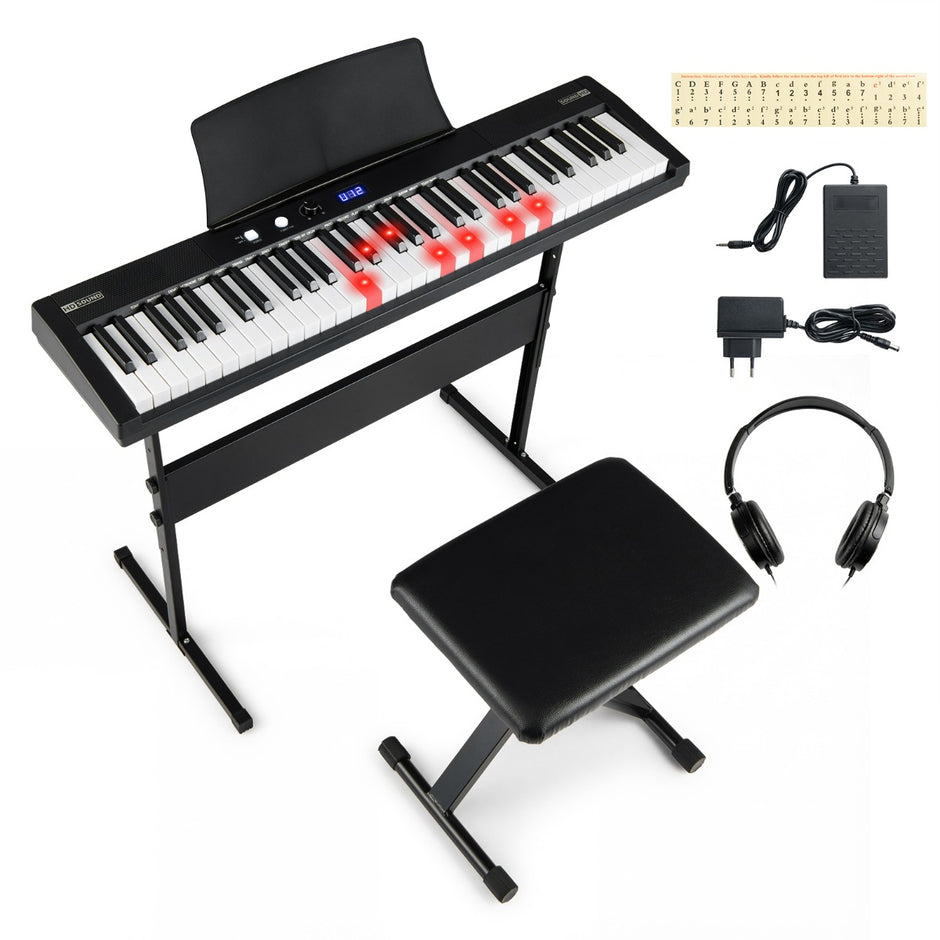 Tangenter – Piano Keyboard Elektroniskt Set med höjdjusterbart ställ – 61 – Svart