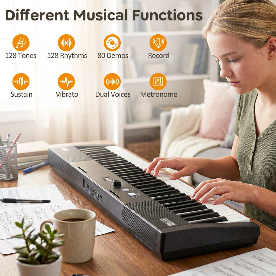 Tangenter – Piano Keyboard Elektroniskt Set med höjdjusterbart ställ – 61 – Svart