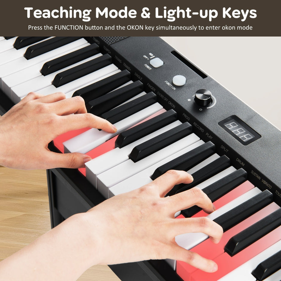 Tangenter – Piano Keyboard Elektroniskt Set med höjdjusterbart ställ – 61 – Svart