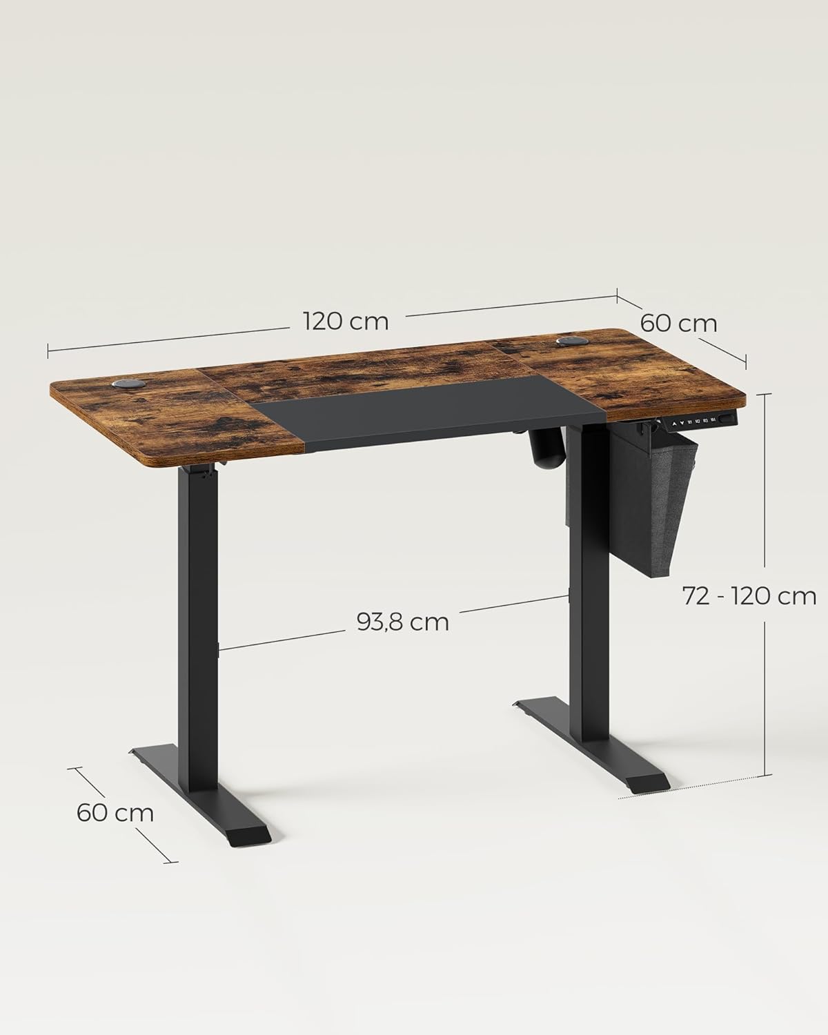Elektrischer Schreibtisch – mit Rollen und Stauraum
