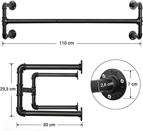 Bekleidungsregal - Industrie - Set von 2 Kleidungsstangen - Schwarz
