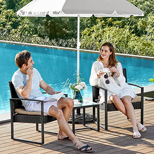 Gartenmöbelset - Loungeset - Rattan -Look - 2 Stühle und Glas Tisch - Schwarz