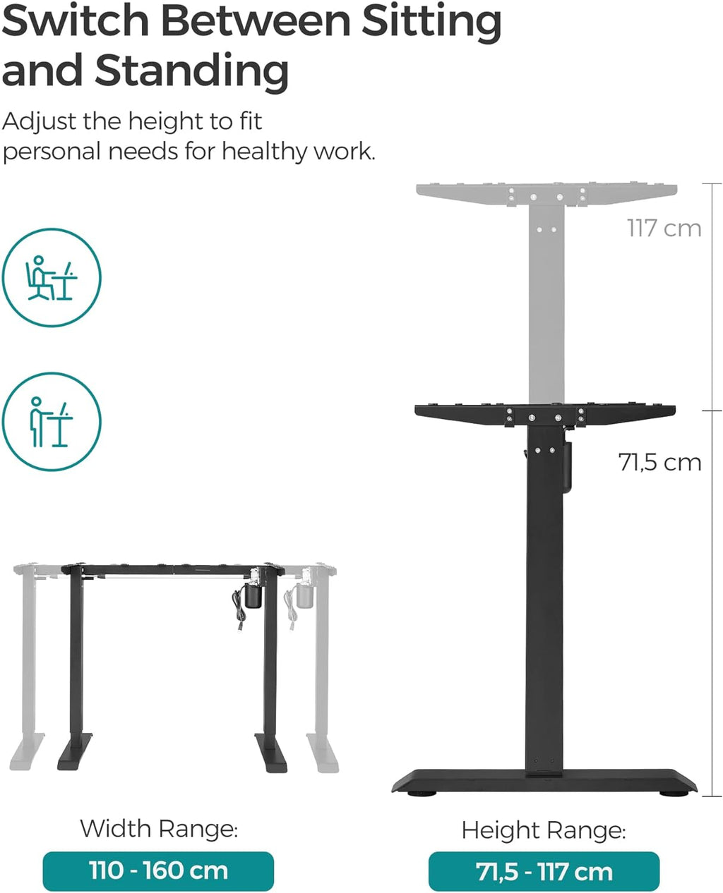 Deskframe - elektrisch einstellbar - mit Rädern