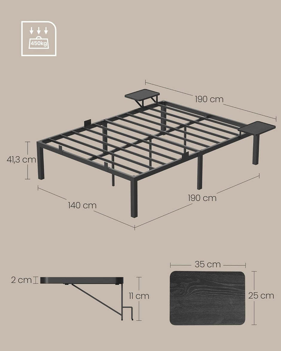 Bettrahmen - Metallrahmen - Doppelbett - 190 x 140 cm - schwarz