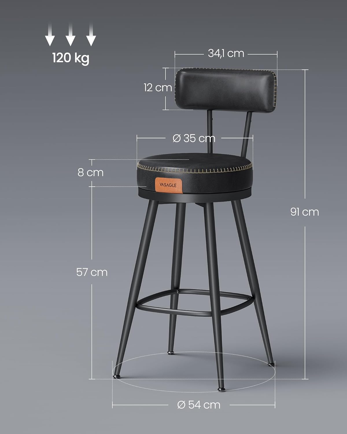 Barhocker - Barstühle - 2 - Metallrahmen - mit Rückenlehne - schwarz