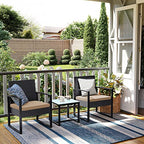 Gartenmöbelset - Loungeset - Rattan -Look - 2 Stühle und Glas Tisch - Schwarz