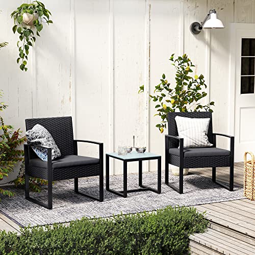 Balkonmöbel - Loungeset - 2 Stühle und Tisch - Schwarz
