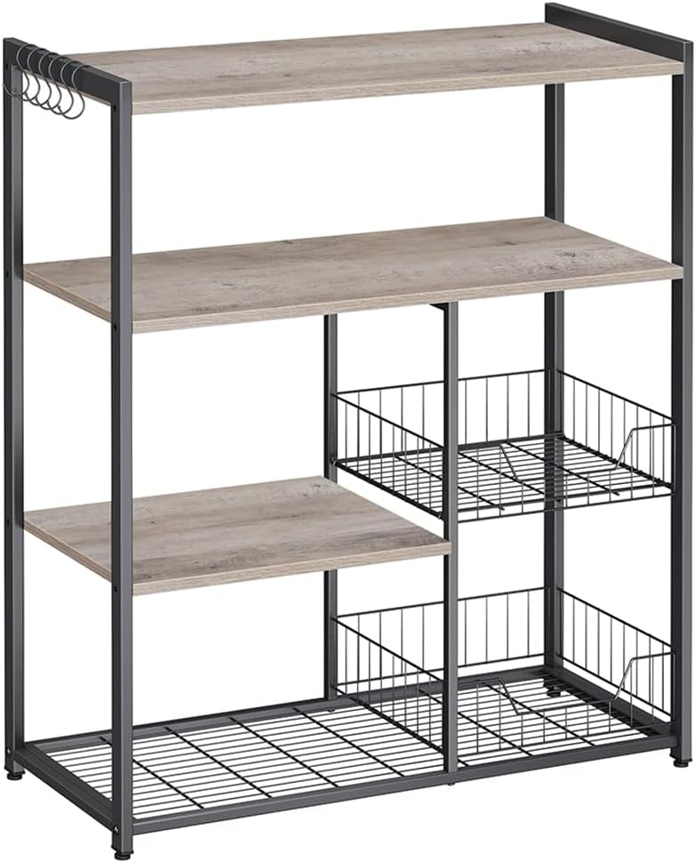 Küchenständer - Küchenschrank - Aufbewahrungsschrank - 4 Level - Metallrahmen - Holzbretter - Grau