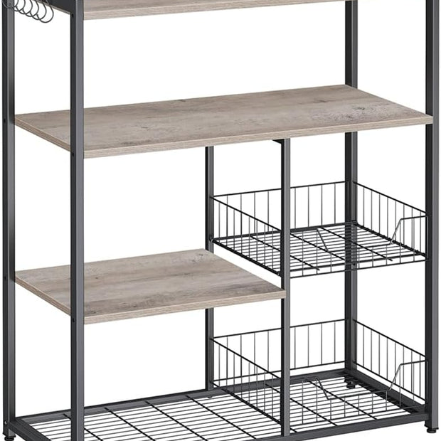 Küchenständer - Küchenschrank - Aufbewahrungsschrank - 4 Level - Metallrahmen - Holzbretter - Grau