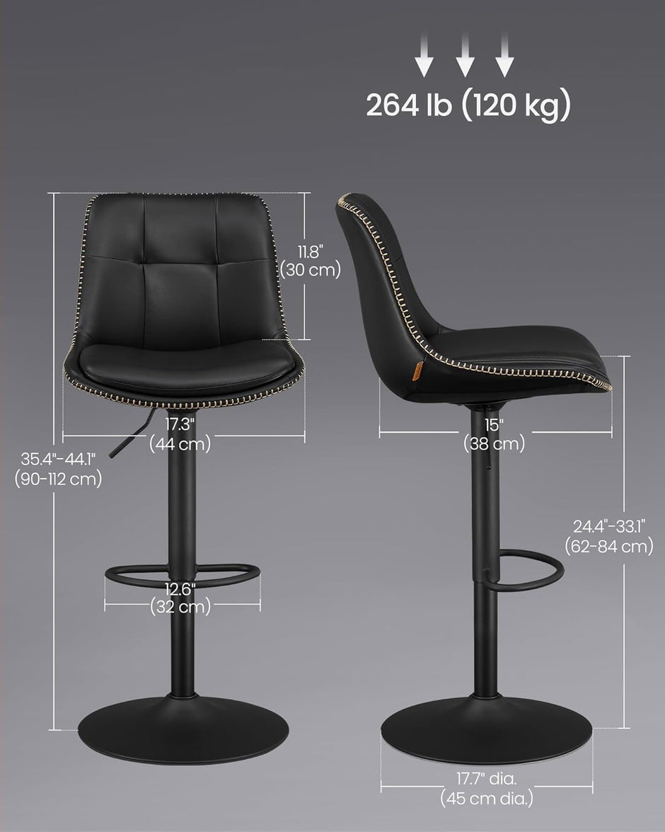 Barhocker - 2 - mit Rückenlehne - Tinte schwarz