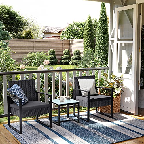 Balkonmöbel - Loungeset - 2 Stühle und Tisch - Schwarz