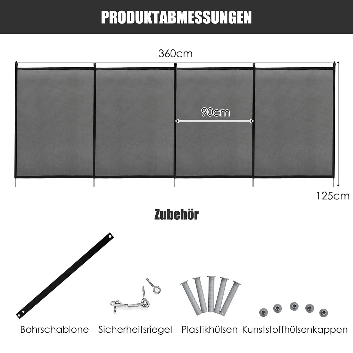 Poolstaket – barnsäkerhetsstaket poolsäkerhetsstaket dammstaket – 366 x 122 cm – Svart