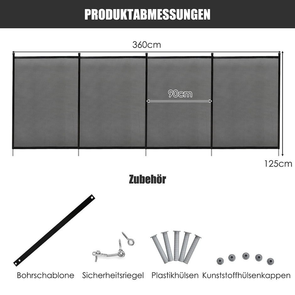 Poolstaket – barnsäkerhetsstaket poolsäkerhetsstaket dammstaket – 366 x 122 cm – Svart