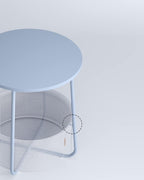 Runder Beistelltisch - mit Stoffkorb - Metallrahmen - Blau