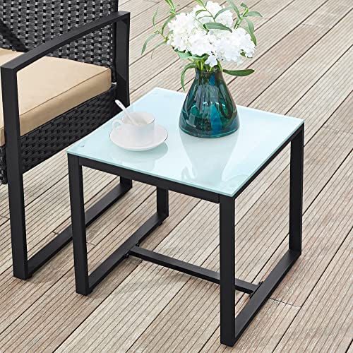 Gartenmöbelset - Loungeset - Rattan -Look - 2 Stühle und Glas Tisch - Schwarz