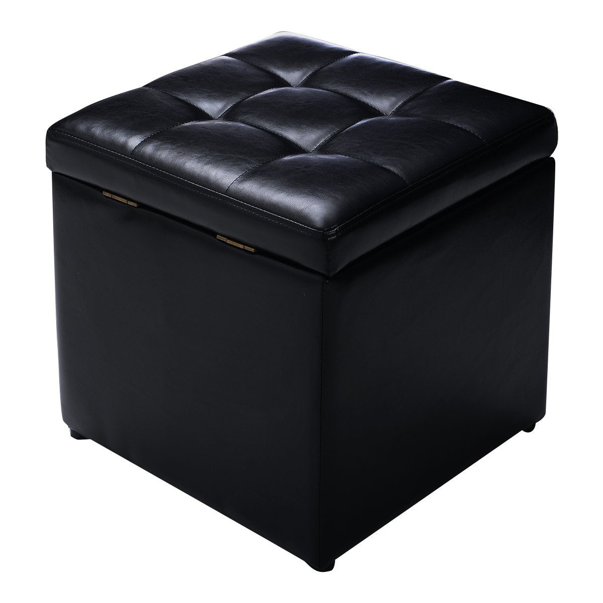 Seat – Cube sittbox sits pall förvaringsbox stoppad läder bröst – Svart