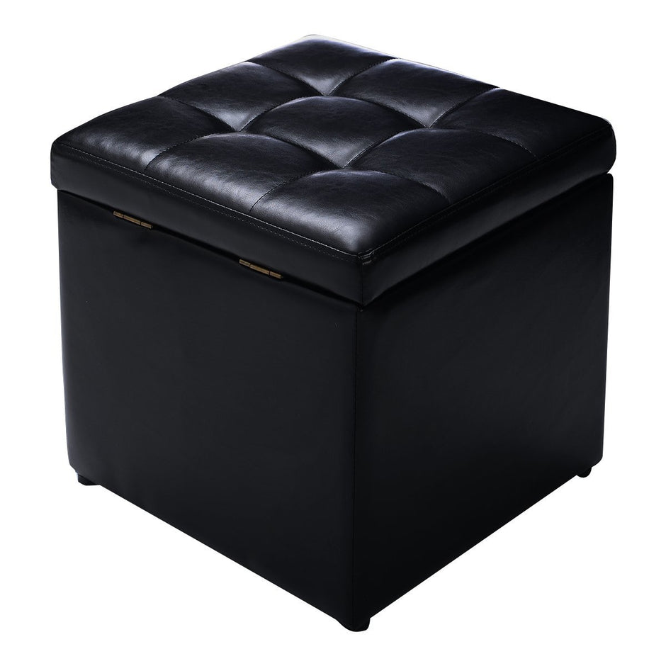 Seat – Cube sittbox sits pall förvaringsbox stoppad läder bröst – Svart