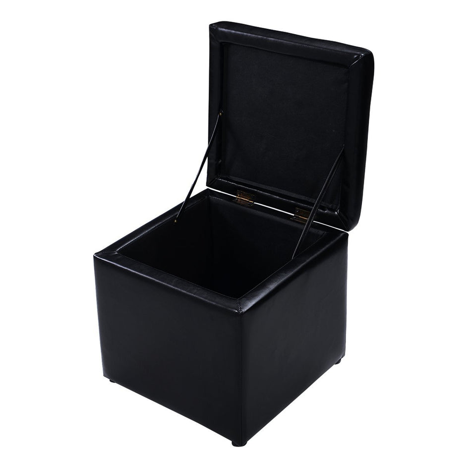 Seat – Cube sittbox sits pall förvaringsbox stoppad läder bröst – Svart