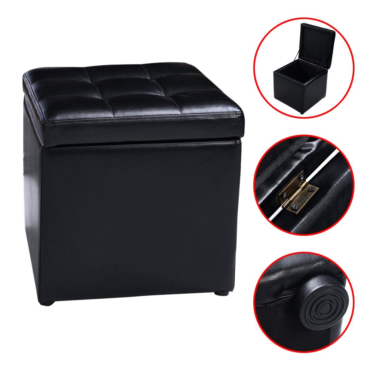 Seat – Cube sittbox sits pall förvaringsbox stoppad läder bröst – Svart