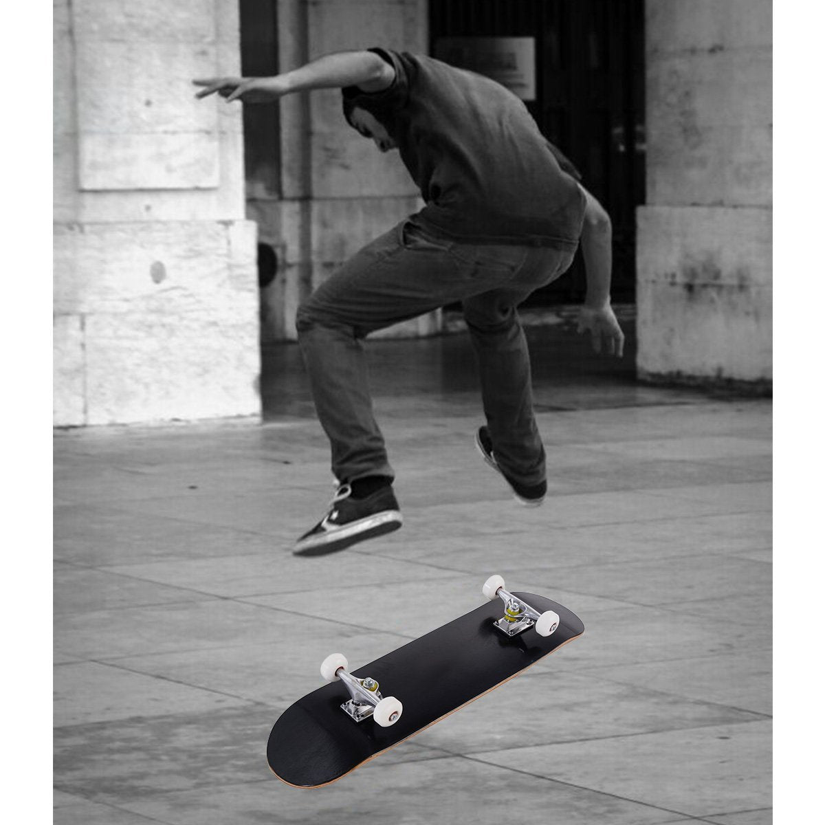 Skateboard – Complete Funboard Minicruiser Träbräda Longboard – 20 x 79 cm – Svart