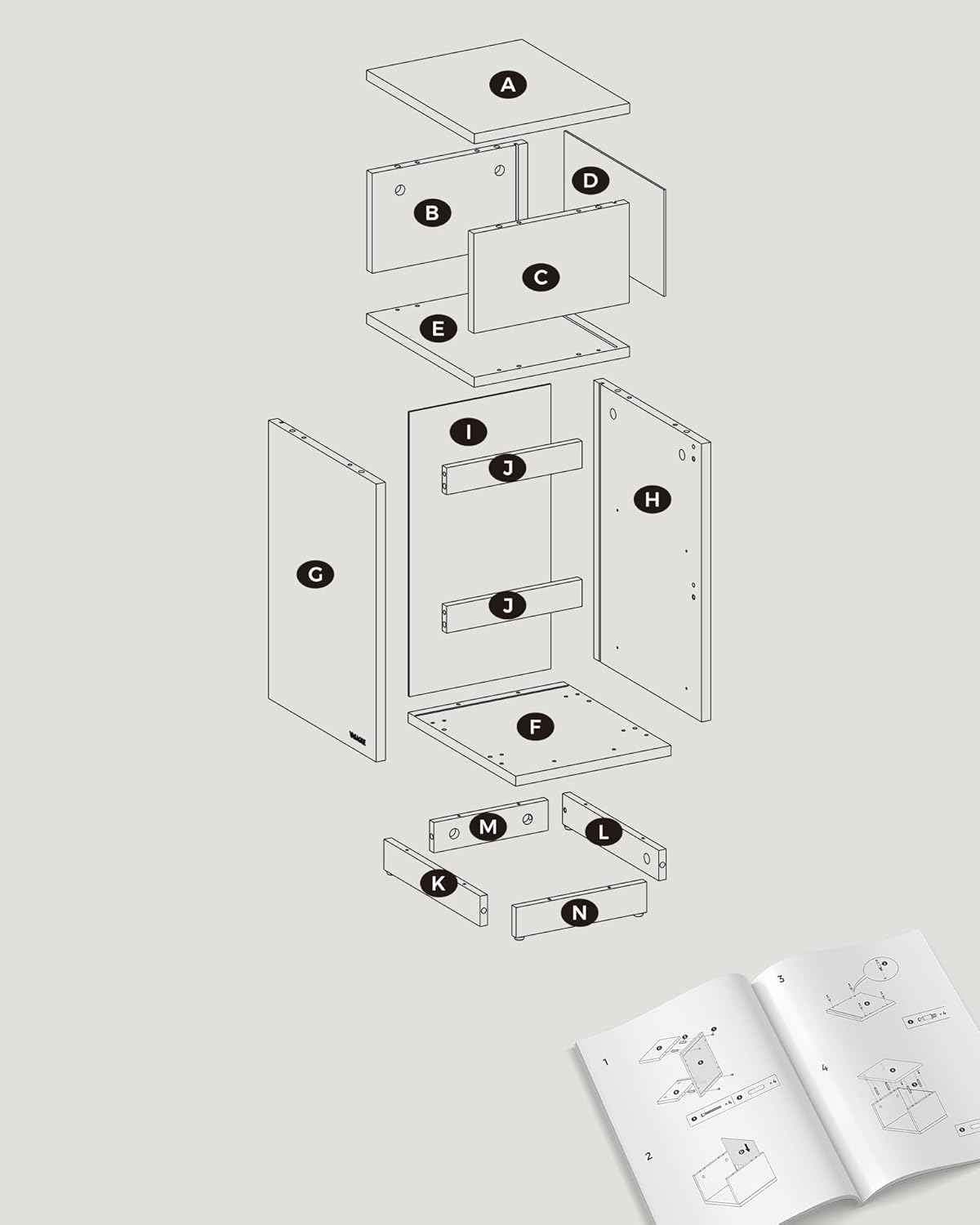 Schmaler Nachttisch mit 2 Schubladen in Ebenholzschwarz