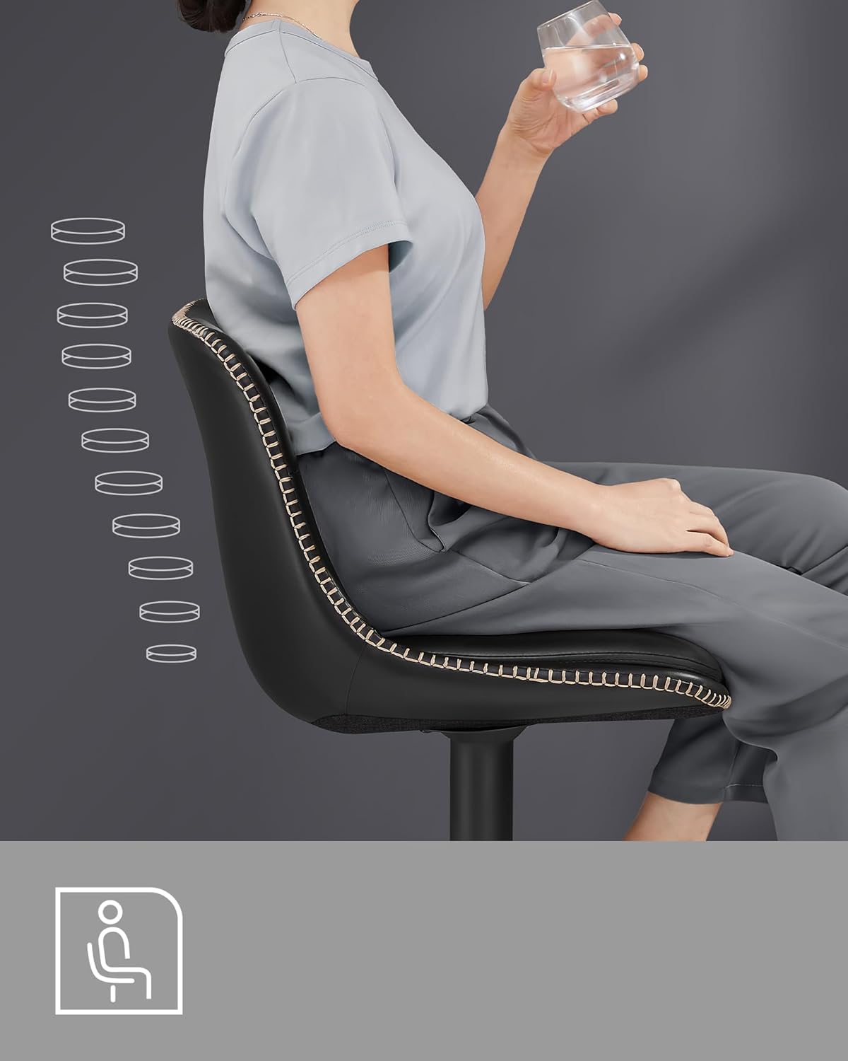 Barhocker - 2 - mit Rückenlehne - Tinte schwarz