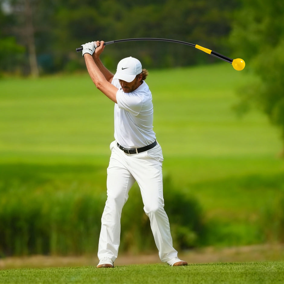Golfsvingtränarhjälp – Träningshjälp med Vikt Huvud för Grepp Rytm Flexibilität Balans – 100 cm – Gul