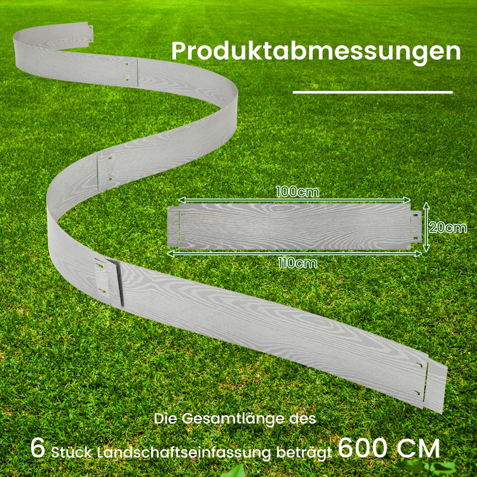 delad – gräskant Verzinkt Metall lång rabatter DIY högbädd trädgårdsbädd – 6 6 m 110 x 20 cm – Silver