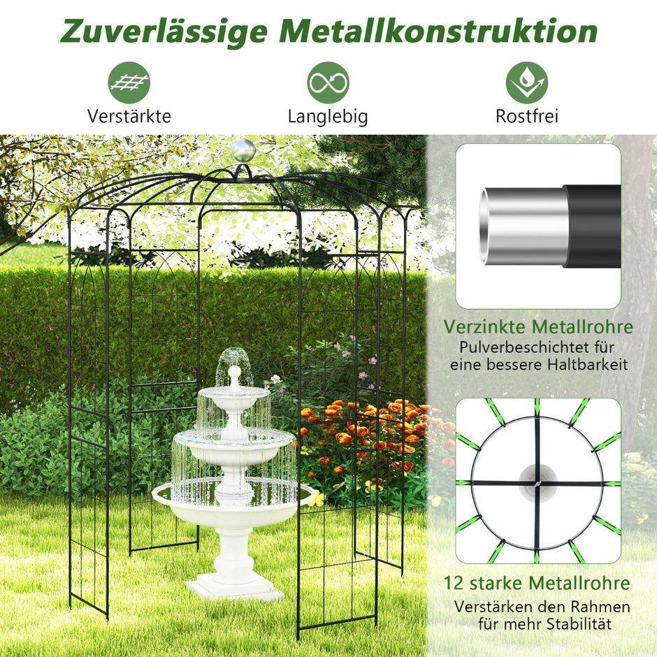 Rose – Arch Metal Pavilion Trädgårdsbåge för klätterväxter Garden – 206 x 206 x 286 cm – Svart