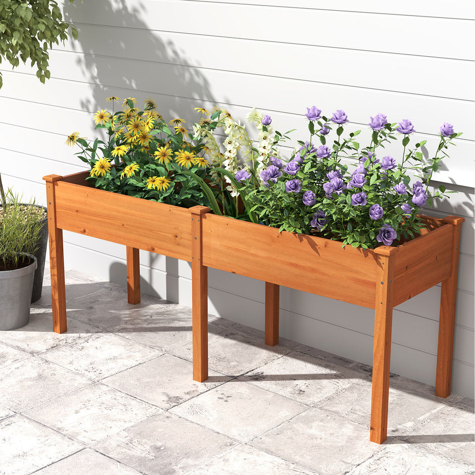 Utomhus – högbädd med ben trä planteringslåda avskiljare – 185 x 58 x 77 cm – Gul
