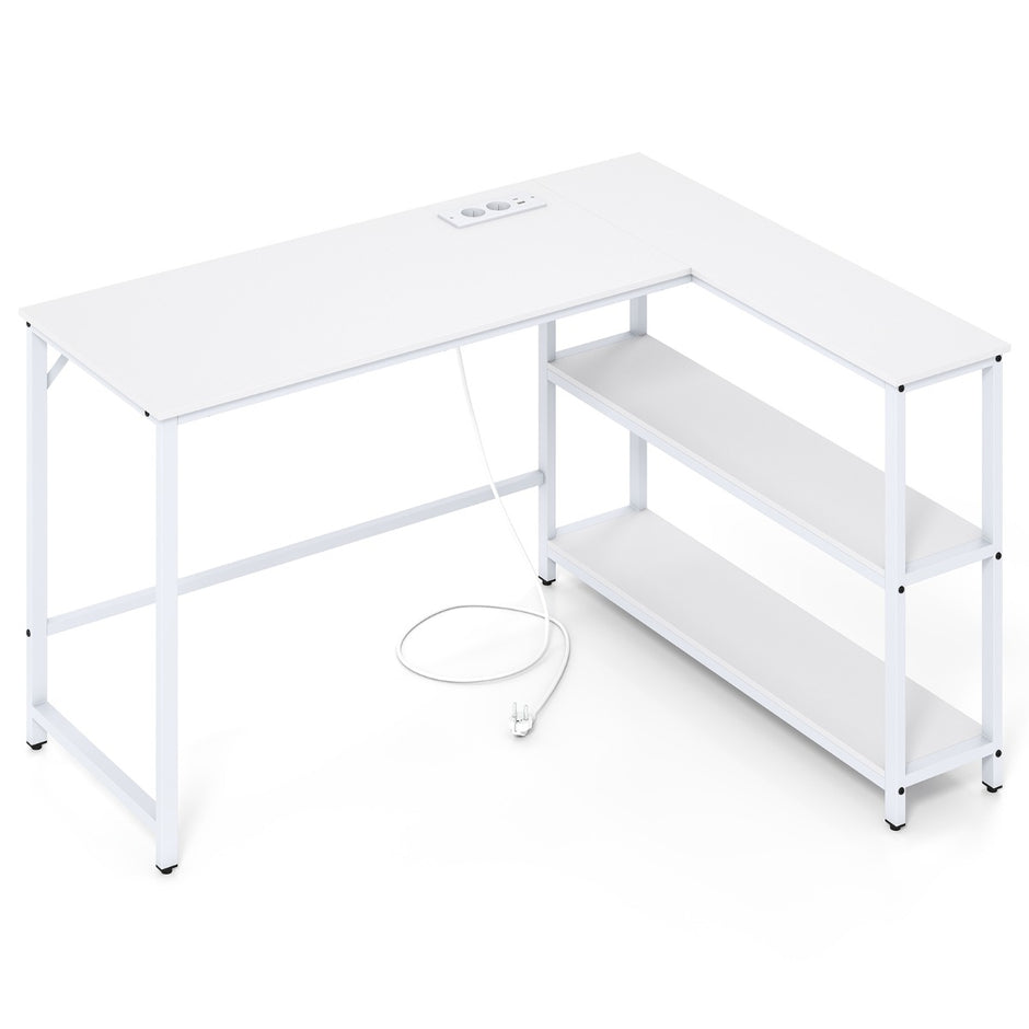 L – formad Skrivbord Databord med Laddningsstation och Förvaringsfack modern Gamingbord – Vit