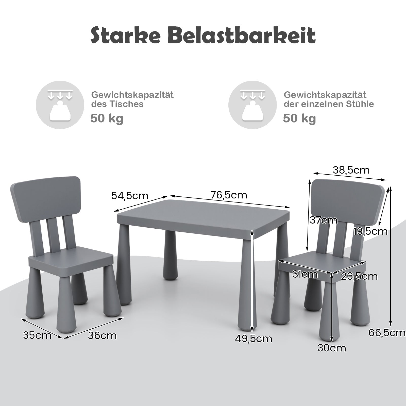 delad – barnstolgrupp barnbord med stolar barnmöbler i plast – 3 2 – Grå