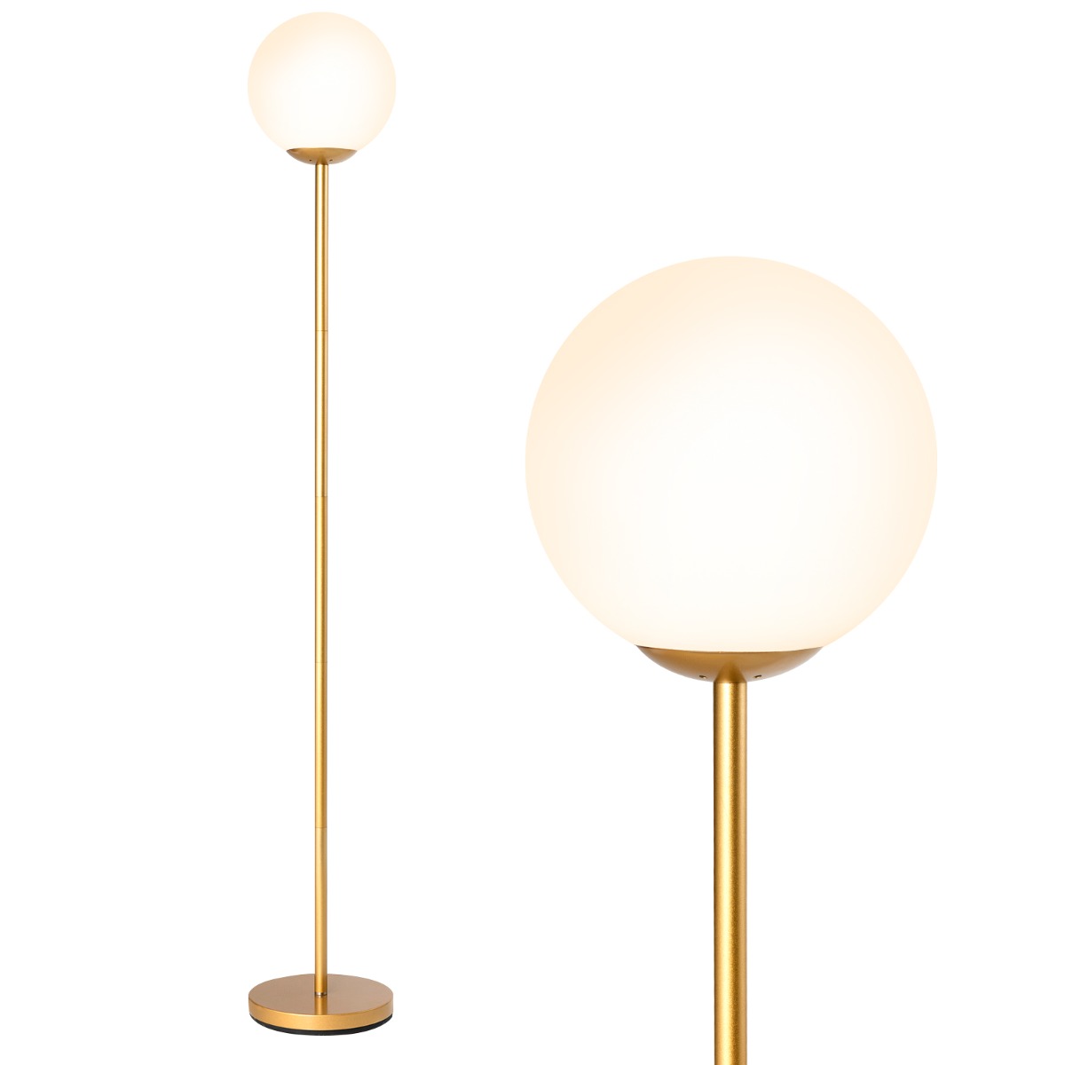 Modern – Golvlampa hög med Glasskärm och viktad Bas Fotsviktare – 165 cm – Guld
