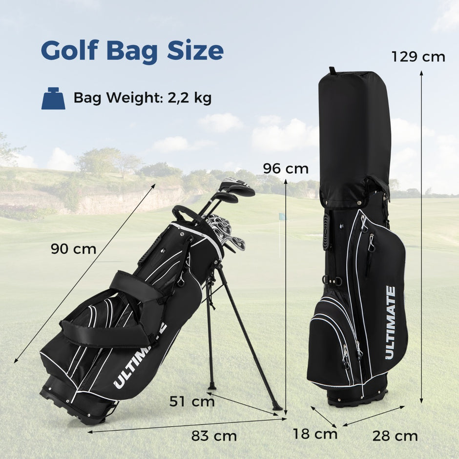 Komplett – golfklubbs och bultsats för vänsterhänta män, bärbar lätt golfbag – Svart