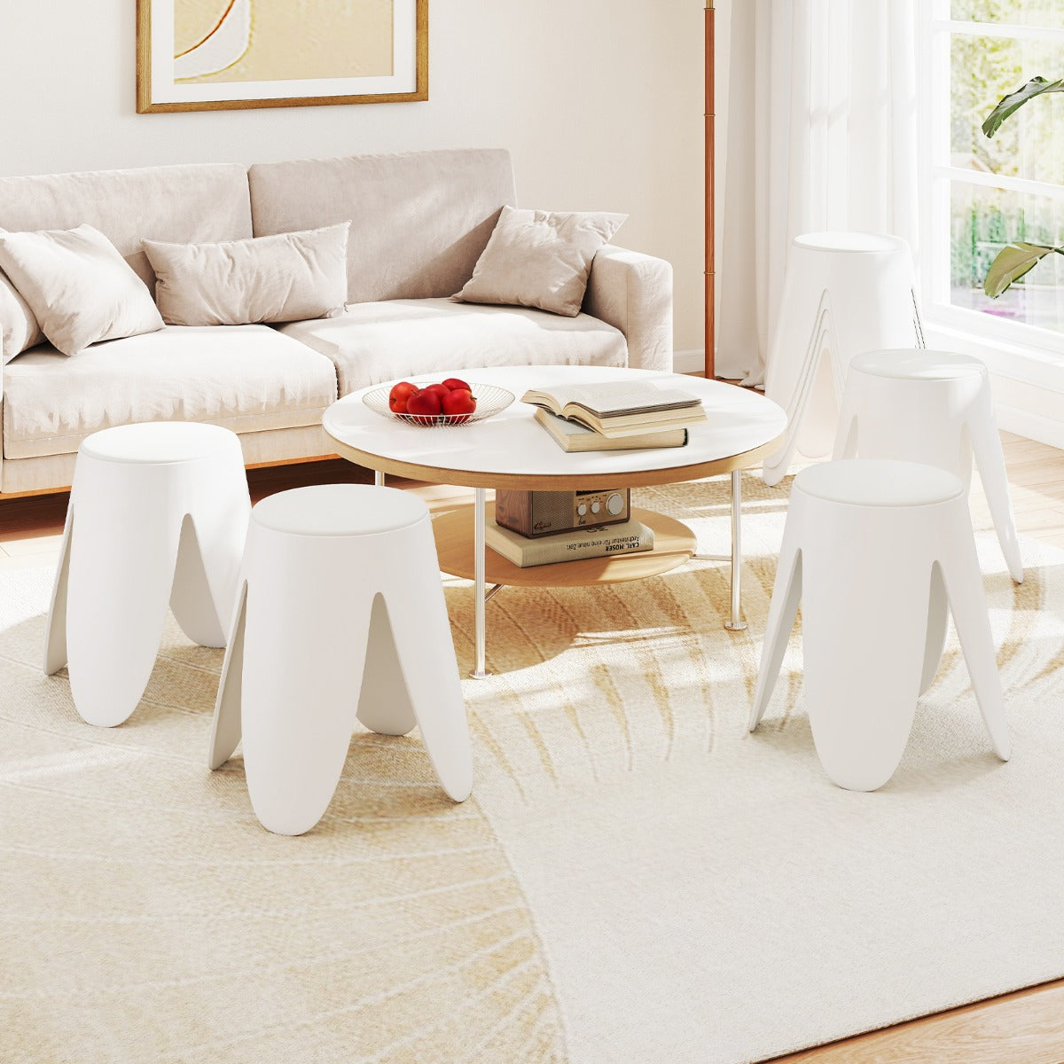 del – Set staplad Pall rund Sitt från Plast bärbar Stol med – 8 45 x 45 x 46 cm – Vit