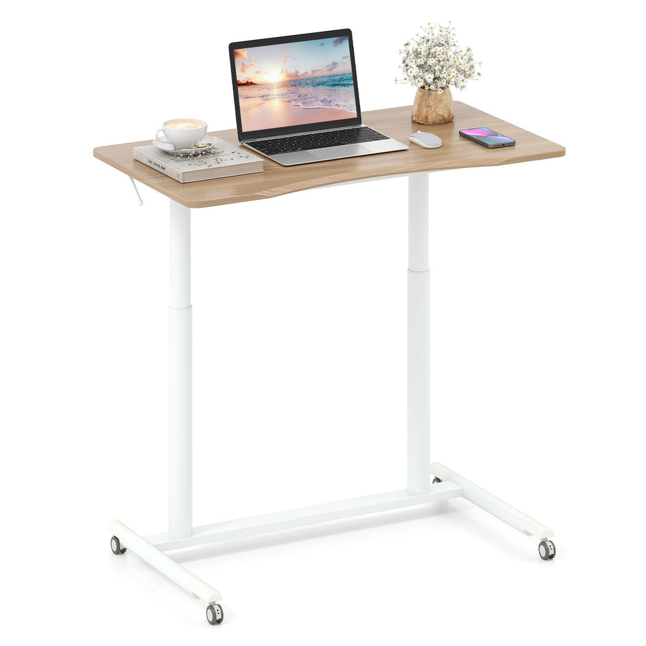 C – formad skrivbord med hjul höjdjusterbart datort Ståbord – 70-106 cm – Natur