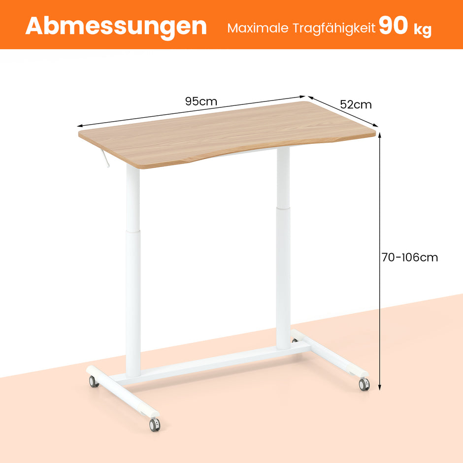 C – formad skrivbord med hjul höjdjusterbart datort Ståbord – 70-106 cm – Natur