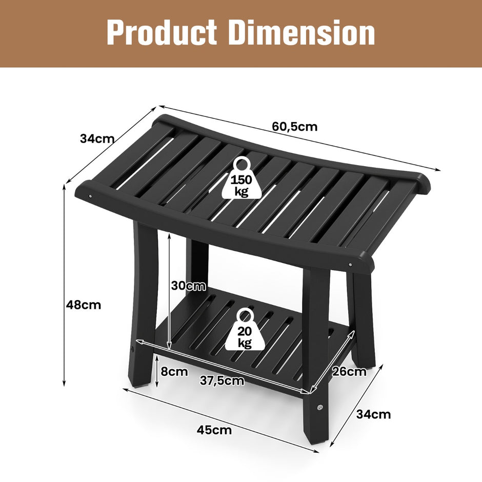 Duschbänk – Vattentät Duschpall med Böj Sits – 60,5 x 34 x 48 cm – Svart