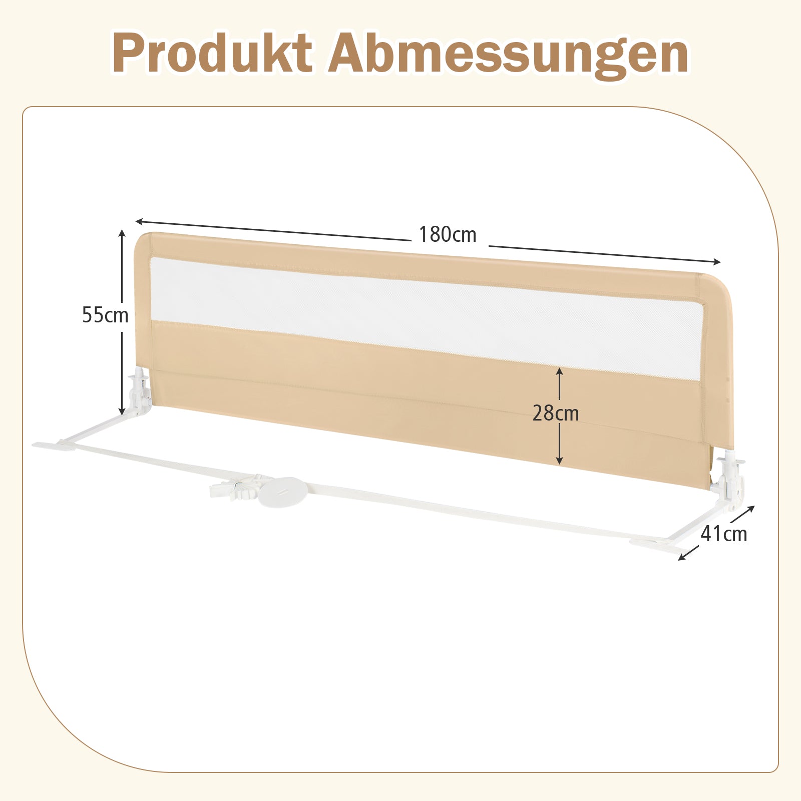 Lång – Fällbar Sänggaller med Säkerhetsbälten 180° – 180 cm – Beige