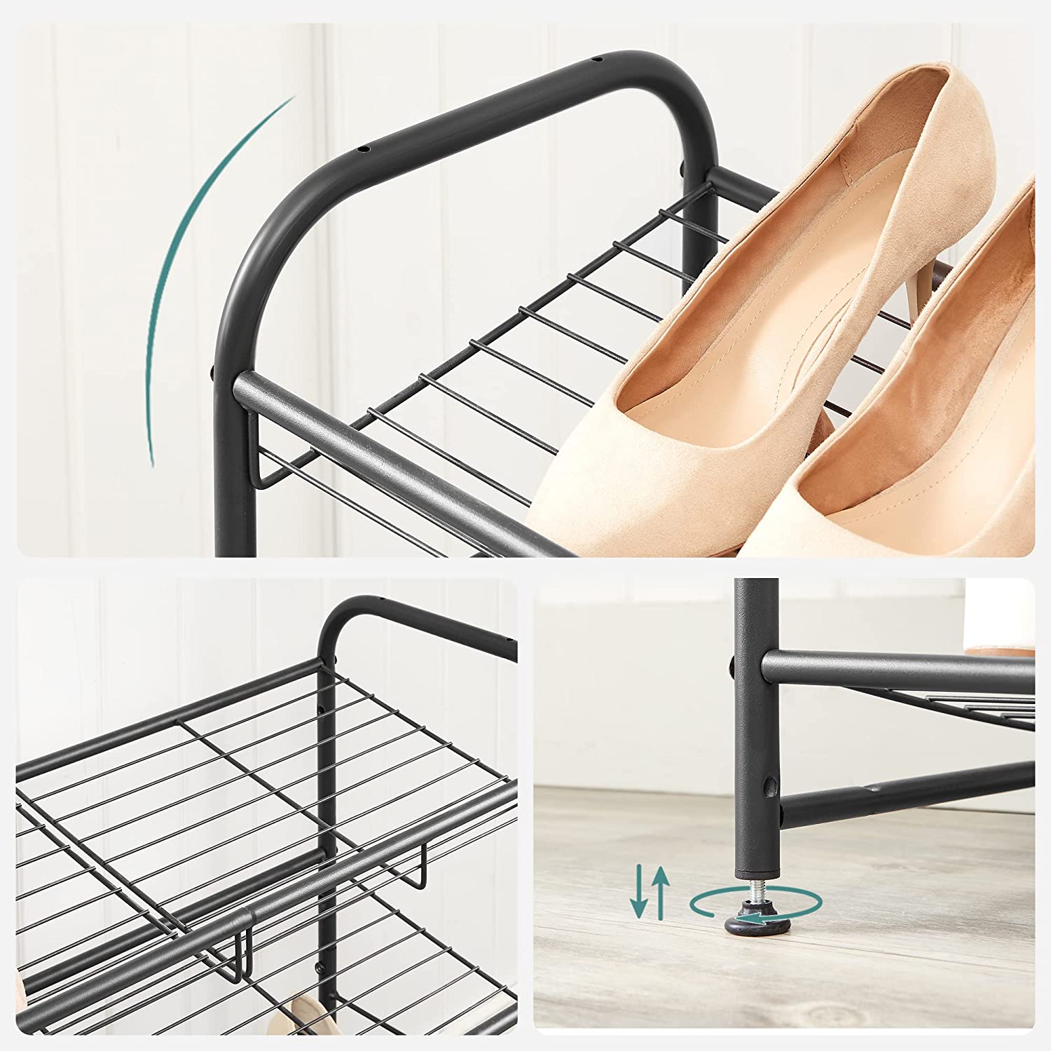 Schuhregal - mit 2 Regalen - Stapelbarer Schuhspeicher - für maximal 8 Paar Schuhe - Stahl gemacht - schwarz - schwarz