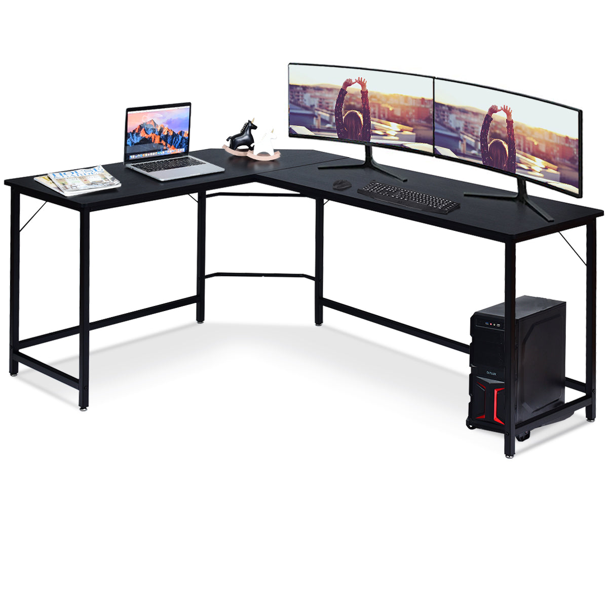 L – format datorbord PC hörn skrivbord /naturligt – 168 x 125 x 74 cm – Svart