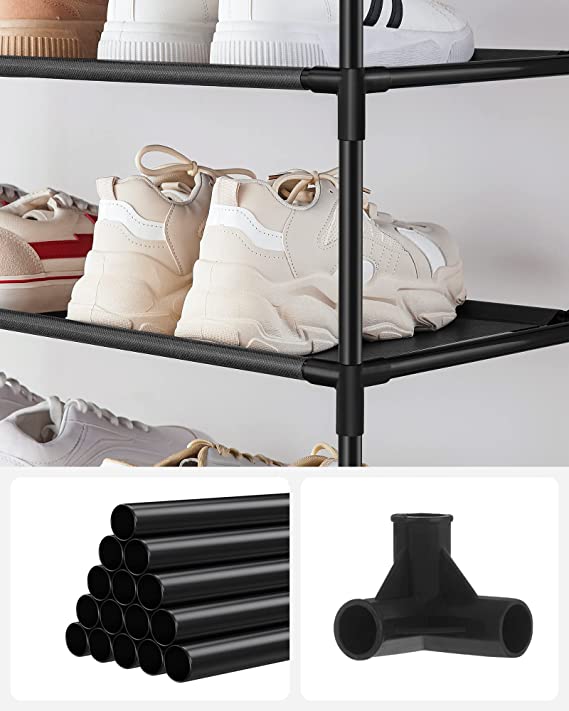 Schuhregal - mit 5 Levels - Schuhspeicher - Stehstange - mit Metallrahmen - Schwarz