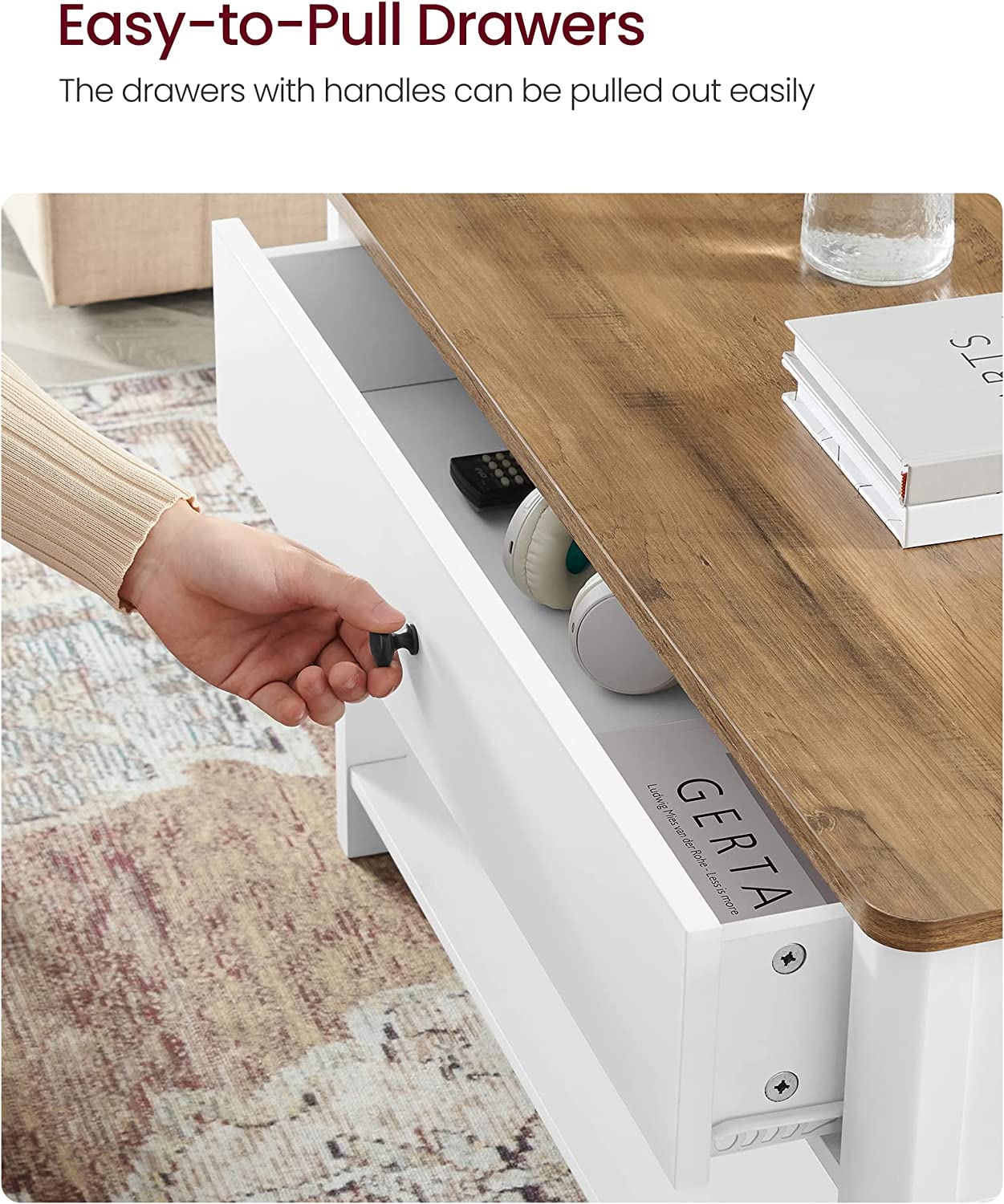 Couchtisch - Wohnzimmertisch - Sofa -Tisch - mit 2 großen Schubladen - braunes Weiß