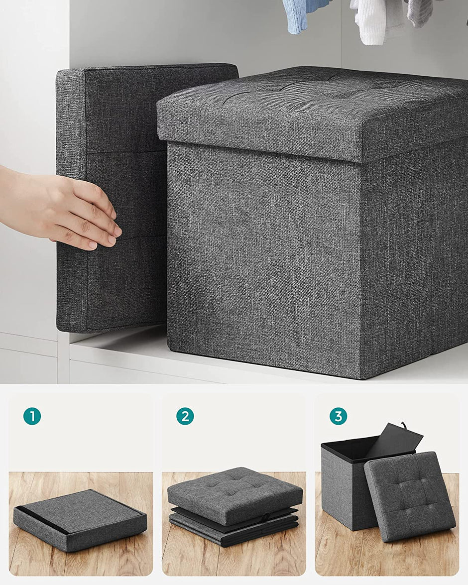 Sitzhocker - mit Stauraum - klappbarer Hocker - Footstool - Dunkelgrau